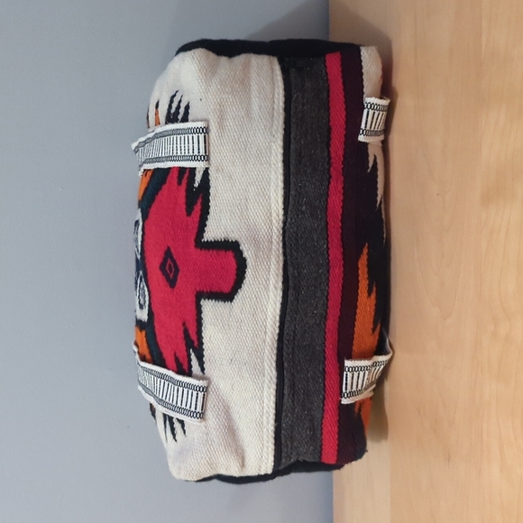 Vintage Ecuadorian Style Woven Duffle Bag/ Satchel, 1990's Wool & Cotton - Picture 6 of 9